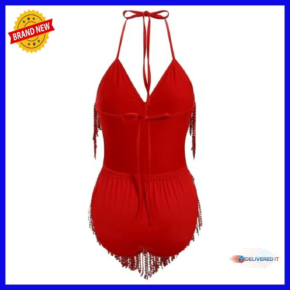 Sparkle Star Fringe Bodysuit Rave Festival Outfit Adjustable Halter - Picture 4 of 8